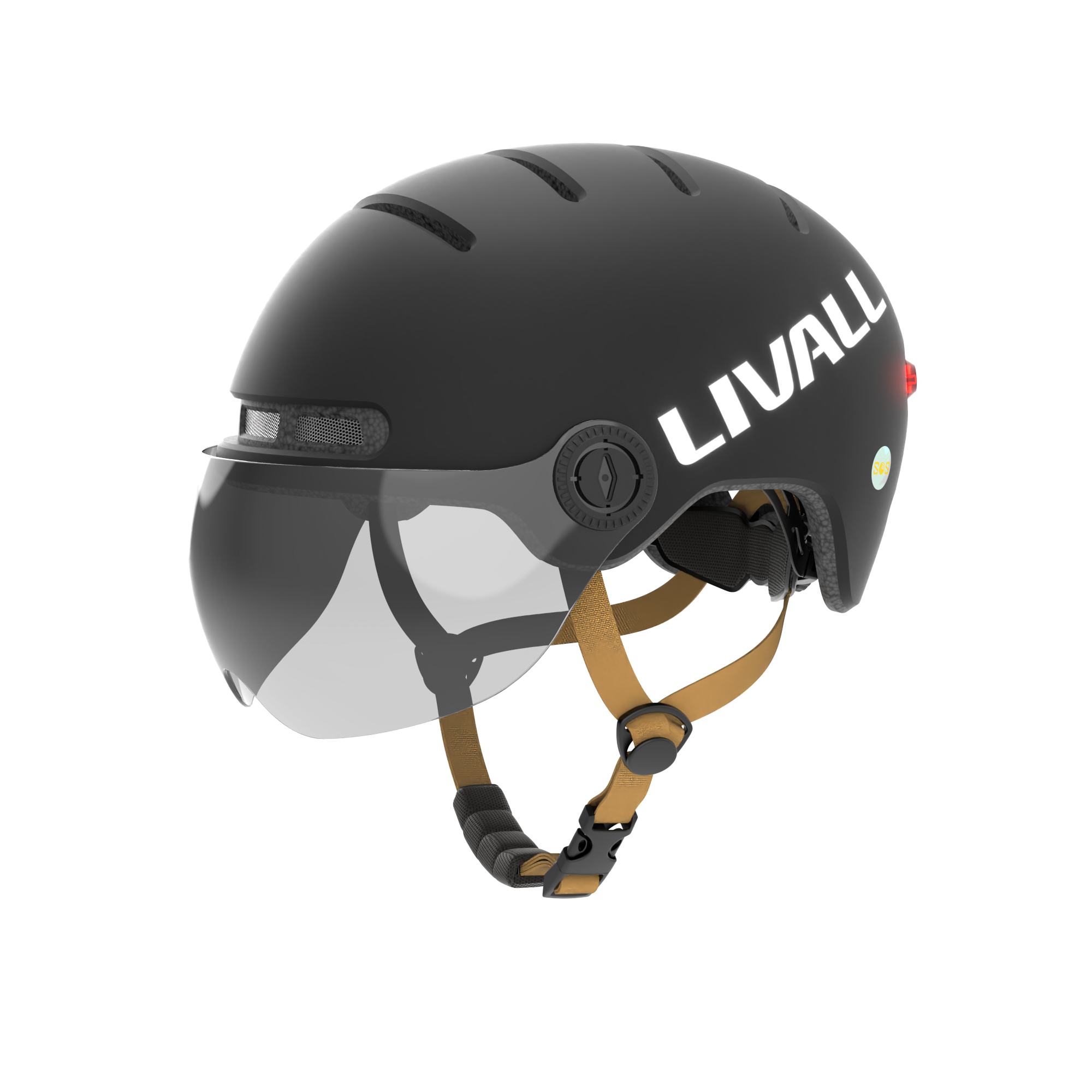 black Livall helmet with visor for electric scooters