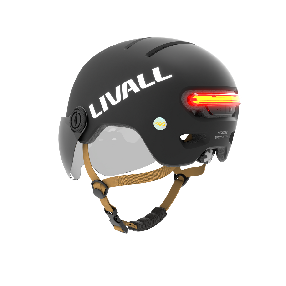 black Livall helmet with visor for electric scooters