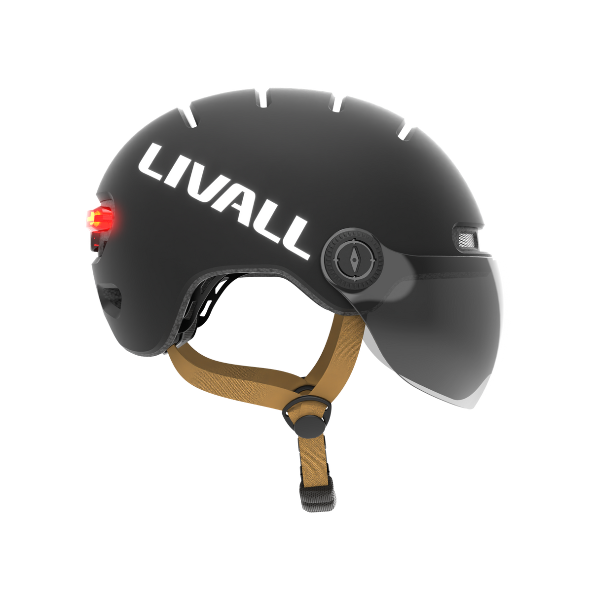 black Livall helmet with visor for electric scooters